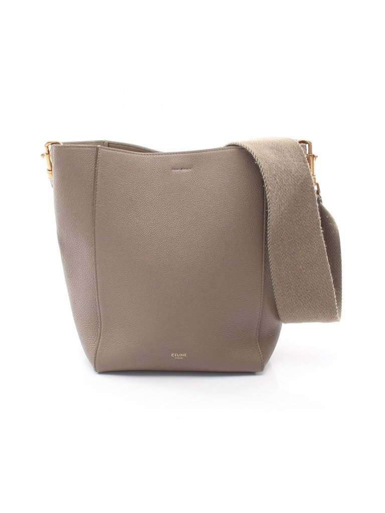 Celine Shoulder Bag Sangle Bucket Small Gray Leather